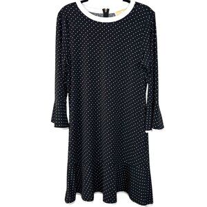 MK Black and white tiny star print dress ruffle sleeves and bottom Size L